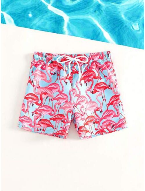 Toddler Boys Flamingo Print Drawstring Waist Swim Shorts