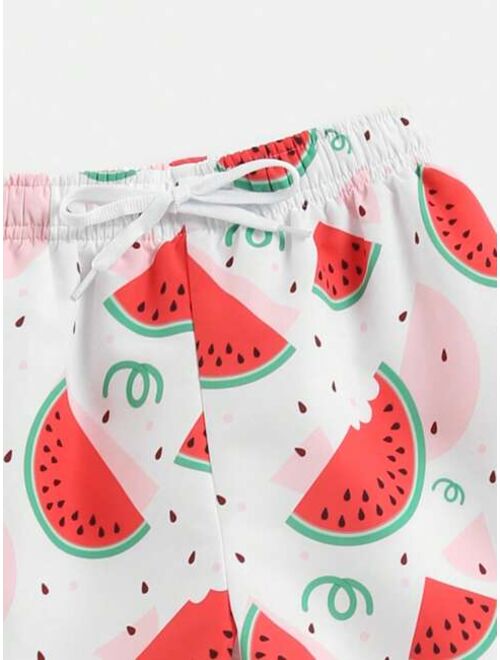 Toddler Boys Watermelon Print Drawstring Waist Swim Shorts