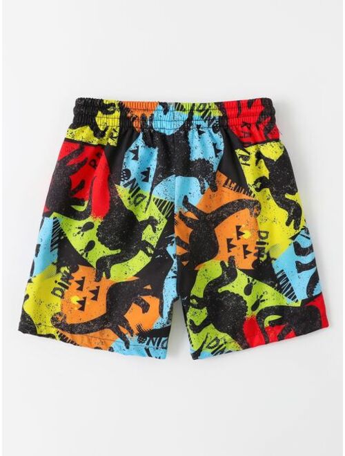 Toddler Boys Color block Dinosaur Print Swim Shorts