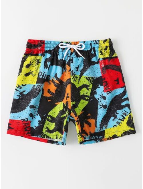 Toddler Boys Color block Dinosaur Print Swim Shorts