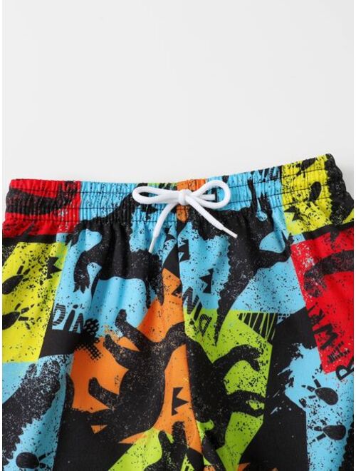 Toddler Boys Color block Dinosaur Print Swim Shorts