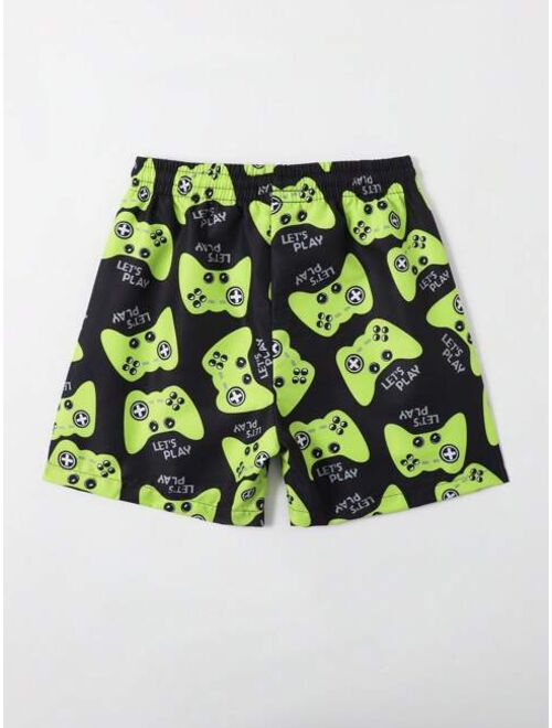 Toddler Boys 1pc Gamepad Print Drawstring Waist Swim Trunks