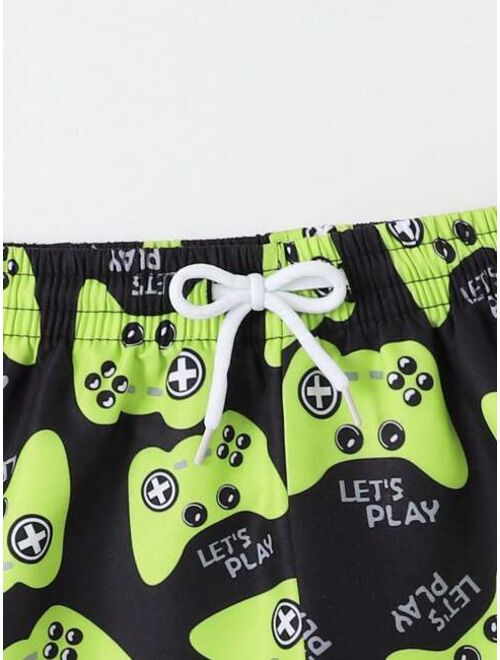 Toddler Boys 1pc Gamepad Print Drawstring Waist Swim Trunks