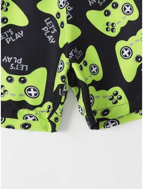 Toddler Boys 1pc Gamepad Print Drawstring Waist Swim Trunks