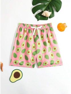 Toddler Boys Fruit Print Drawstring Waist Swim Shorts