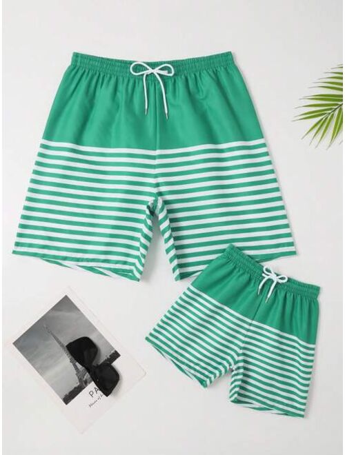 Toddler Boys Striped Drawstring Waist Swim Shorts