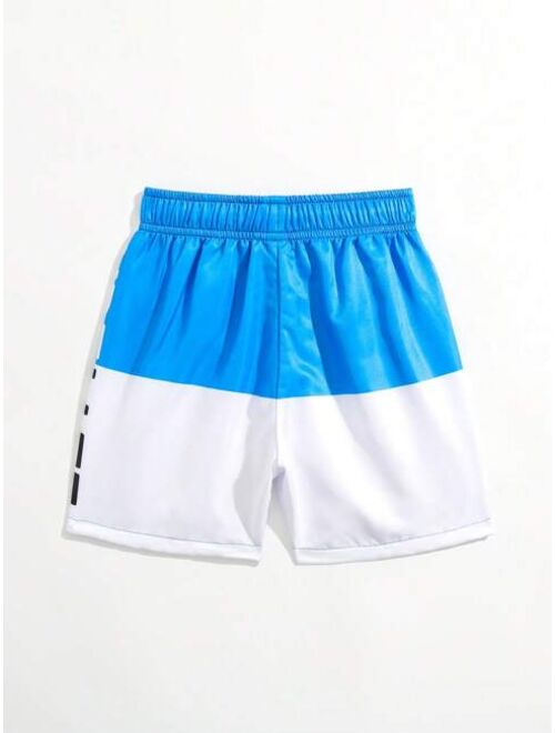 Toddler Boys Letter Graphic Two Tone Drawstring Waist Swim Shorts