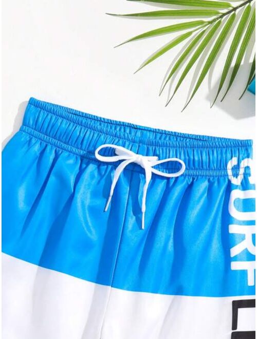 Toddler Boys Letter Graphic Two Tone Drawstring Waist Swim Shorts