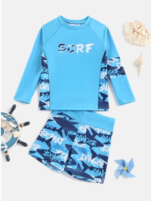 Toddler Boys Shark Letter Graphic Raglan Sleeve Swimsuit