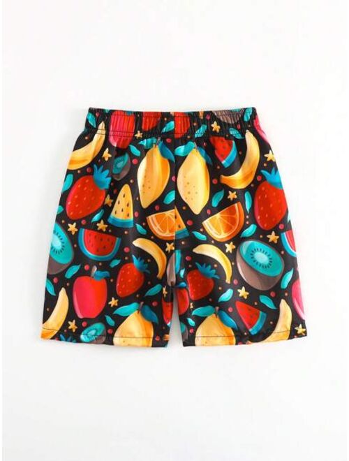 Toddler Boys Watermelon Print Drawstring Waist Swim Shorts