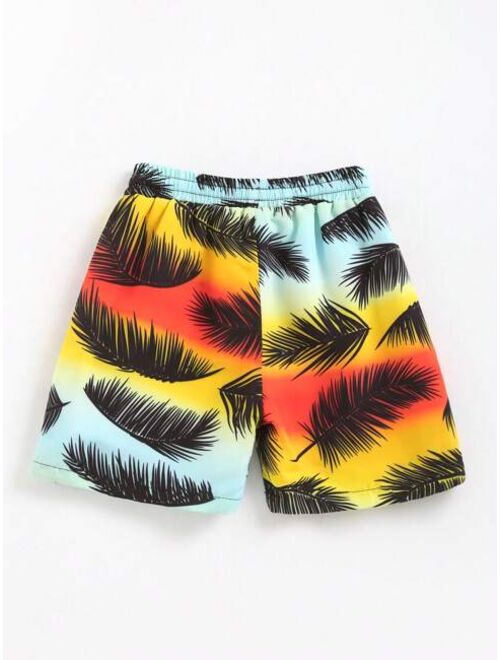 Toddler Boys Tropical Print Drawstring Waist Swim Shorts