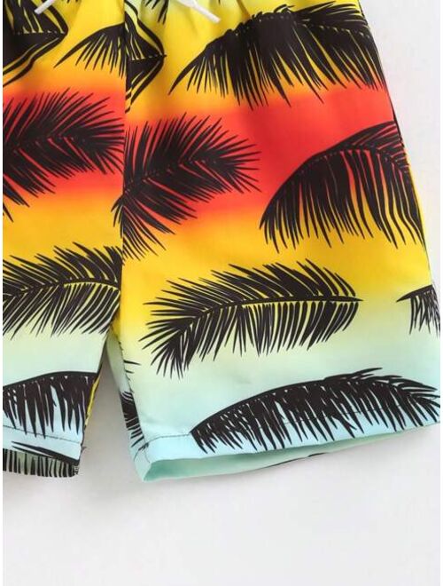 Toddler Boys Tropical Print Drawstring Waist Swim Shorts