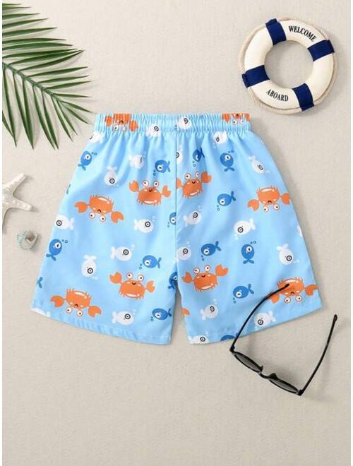 Toddler Boys Cartoon Graphic Drawstring Waist Swim Shorts