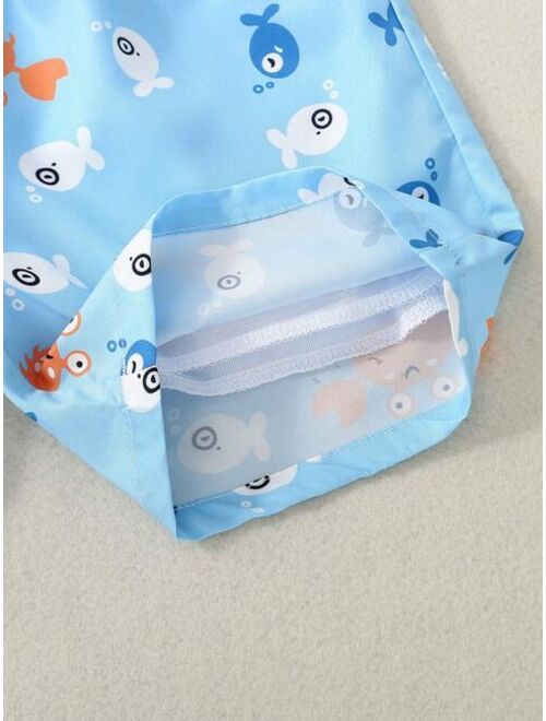 Toddler Boys Cartoon Graphic Drawstring Waist Swim Shorts