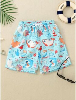 Toddler Boys Cartoon Graphic Drawstring Waist Swim Shorts