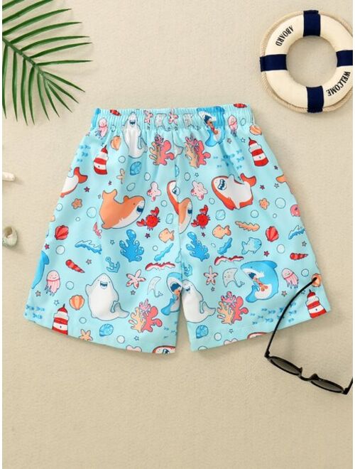 Toddler Boys Cartoon Graphic Drawstring Waist Swim Shorts