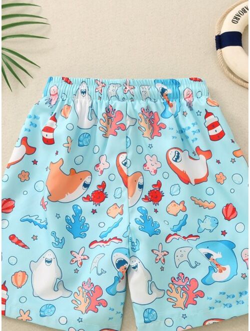 Toddler Boys Cartoon Graphic Drawstring Waist Swim Shorts