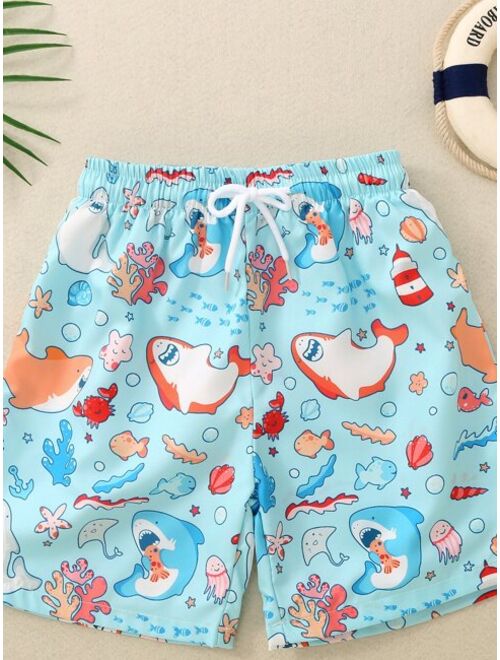 Toddler Boys Cartoon Graphic Drawstring Waist Swim Shorts