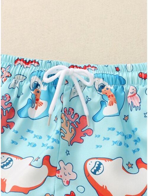 Toddler Boys Cartoon Graphic Drawstring Waist Swim Shorts