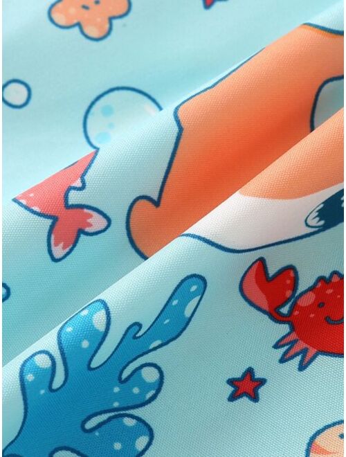 Toddler Boys Cartoon Graphic Drawstring Waist Swim Shorts