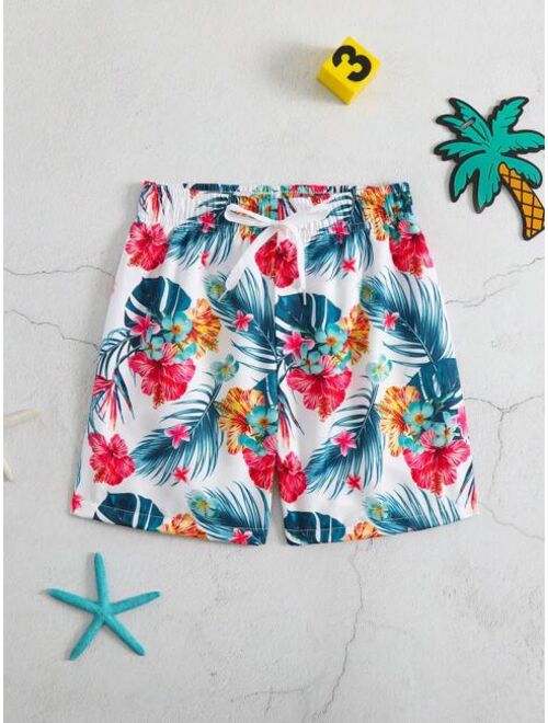 Toddler Boys Tropical Print Drawstring Waist Swim Shorts