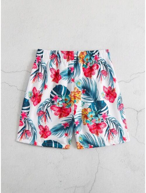 Toddler Boys Tropical Print Drawstring Waist Swim Shorts