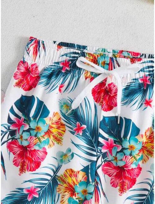 Toddler Boys Tropical Print Drawstring Waist Swim Shorts