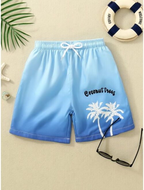 Toddler Boys Coconut Tree Letter Graphic Drawstring Waist Swim Shorts