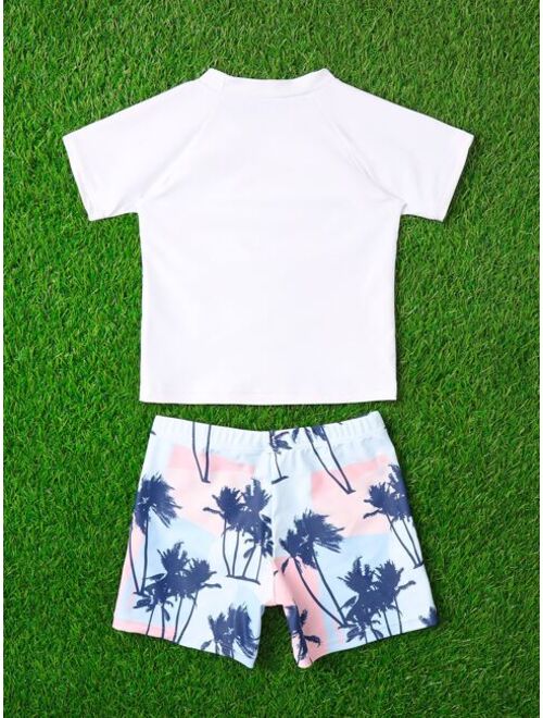 Toddler Boys Tropical Print Two Piece Swimsuit