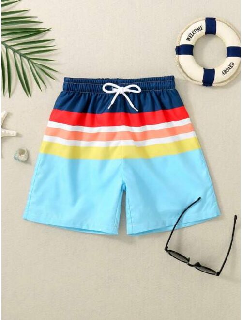 Toddler Boys Striped Drawstring Waist Swim Shorts