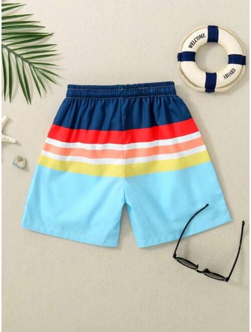 Toddler Boys Striped Drawstring Waist Swim Shorts