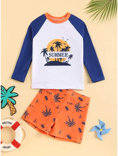 Toddler Boys Tropical Letter Graphic Swimsuit