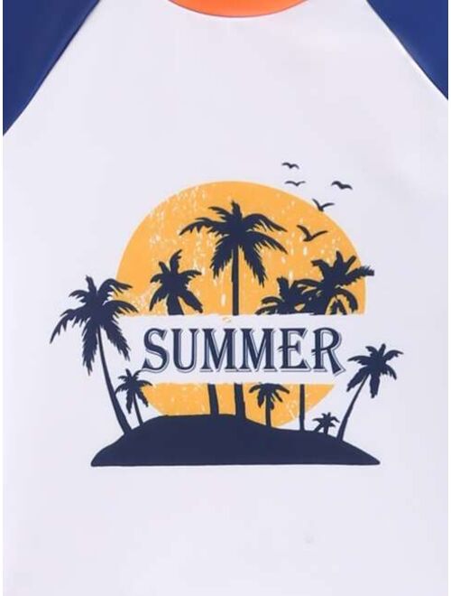 Toddler Boys Tropical Letter Graphic Swimsuit