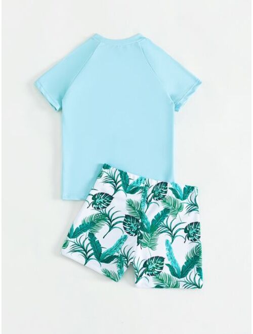 Toddler Boys Letter Tropical Print Beach Swimsuit