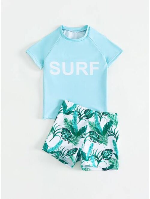 Toddler Boys Letter Tropical Print Beach Swimsuit