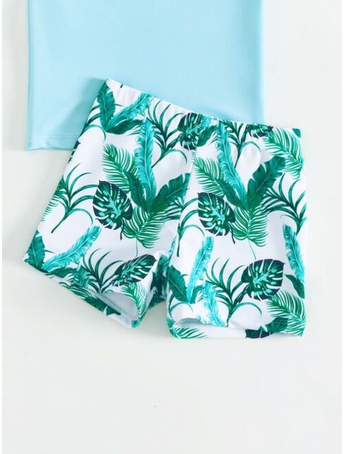 Toddler Boys Letter Tropical Print Beach Swimsuit