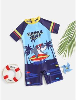 Toddler Boys Cartoon Graphic Zipper Back One Piece Swimsuit