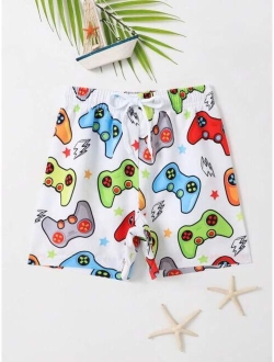 Toddler Boys Gamepad Print Drawstring Waist Swim Shorts