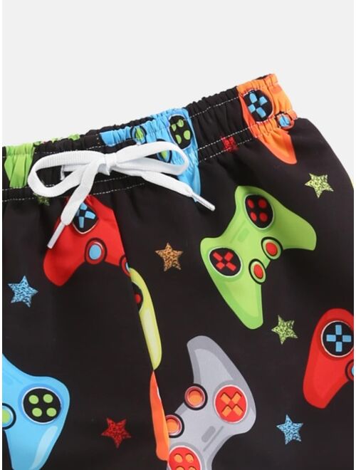 Toddler Boys Gamepad Print Drawstring Waist Swim Shorts