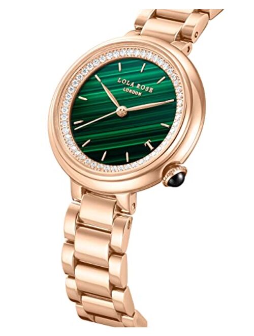 Lola Rose Women's Malachite Watch with Rose Gold Three-Bead Steel Band