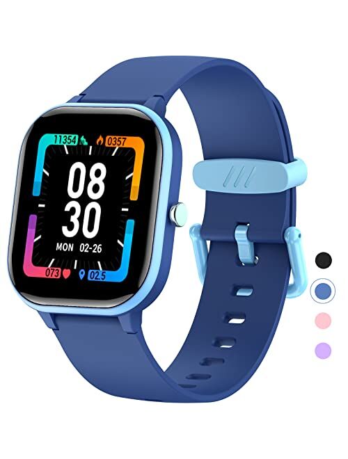 HENGTO Fitness Tracker Watch for Kids, IP68 Waterproof Kids Smart Watch with 1.4" DIY Watch Face 19 Sport Modes, Pedometers, Heart Rate, Sleep Monitor, Great Gift for Boy