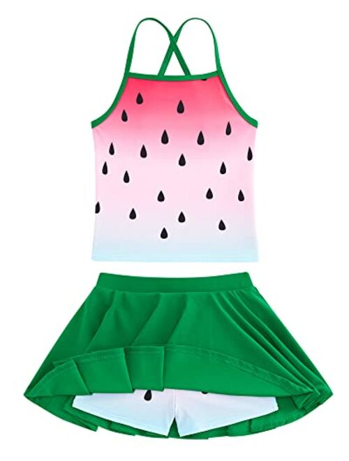 Taubow Girls Tankini Swimsuit Two Piece Bathing Suit with Adjustable Strap Hawaii Beach Swimwear 5-12 Years