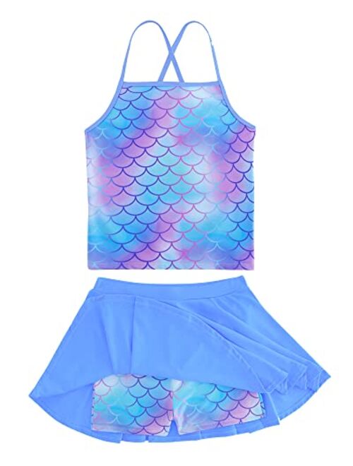 Taubow Girls Tankini Swimsuit Two Piece Bathing Suit with Adjustable Strap Hawaii Beach Swimwear 5-12 Years