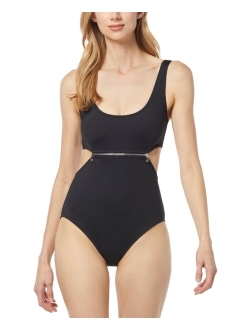 Women's Zip-Trim Cutout One-Piece Swimsuit