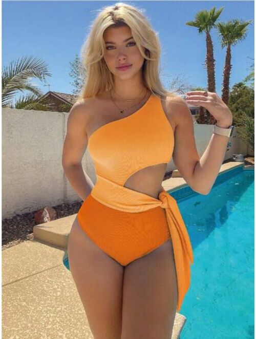 Shein Ombre Cut Out One Shoulder One Piece Swimsuit