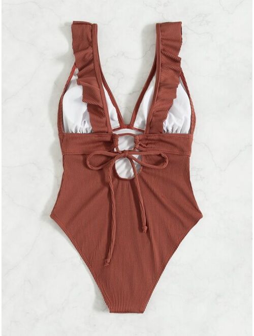 Shein Frill Trim Rib One Piece Swimsuit