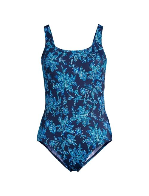 Lands' End Women's Chlorine Resistant Scoop Neck High Leg Soft Cup Tugless Sporty One Piece Swimsuit - 6 - Electric Blue Multi/Swirl