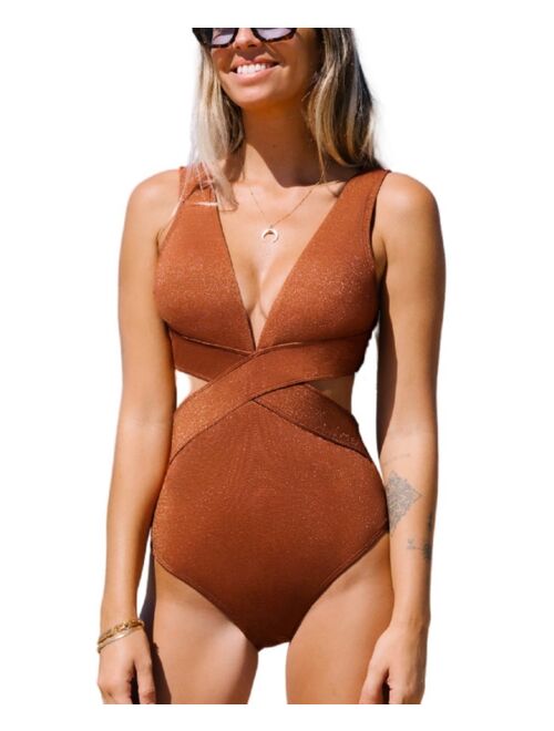 CUPSHE Women's Metallic Plunge Cutout One Piece Swimsuit