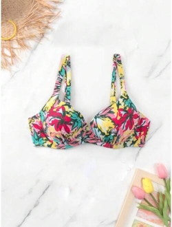 Tropical Print Knot Front Underwire Bikini Top