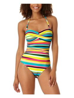 Women's Twist-Front Shirred Bandeau One-Piece Swimsuit